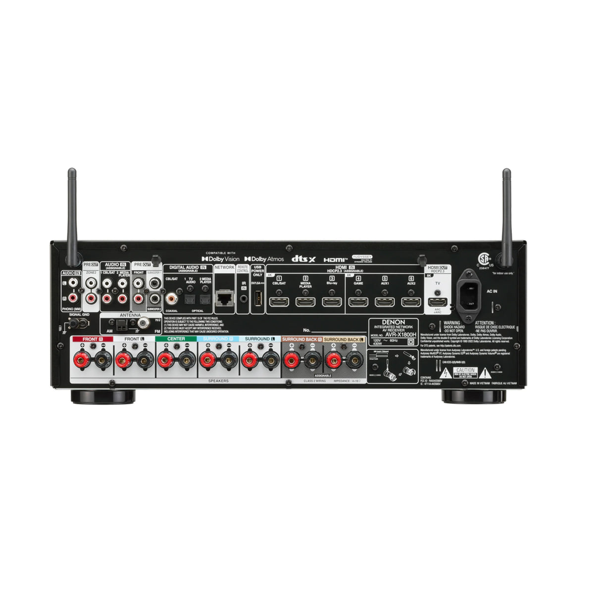 Denon AVR-X1800H - 7.2 Channel 8K AV Receiver with Dolby Atmos