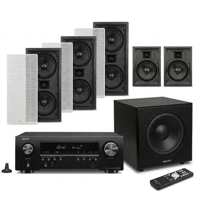 Denon AVR-X250BT 5.1 Home Theatre Package with Pure Acoustics RIFT 08 In-Wall Speakers & Subwoofer