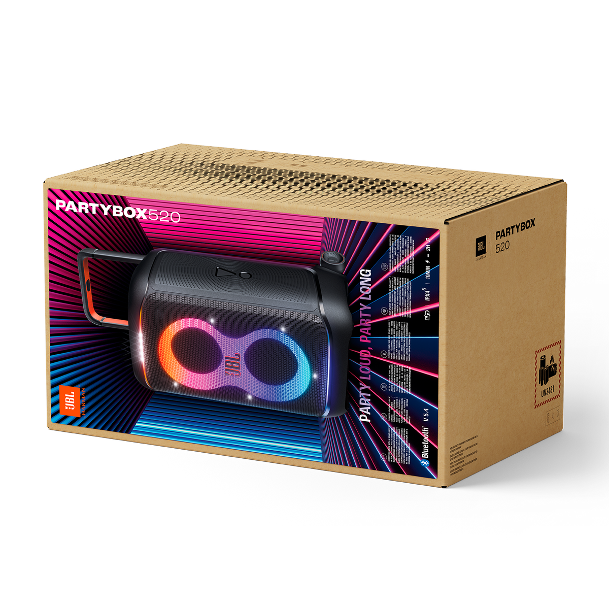 JBL PartyBox 520 Portable Party Speaker – 500W Bluetooth Speaker with Light Show, Splashproof Design & Guitar/Mic Inputs for Indoor & Outdoor Performances (Each)