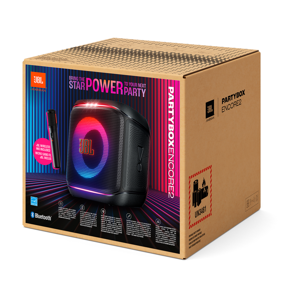 JBL PartyBox Encore 2 Portable Party Speaker – 100W Bluetooth Speaker with Light Show, IPX4 Splashproof Design & Mic Input for Indoor & Outdoor Entertainment (Each)