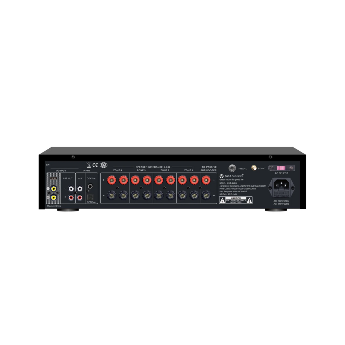 Pure Acoustics Maestra AVZ 4405 4-Zone Stereo Professional Power Amplifier for Multi-Room Audio