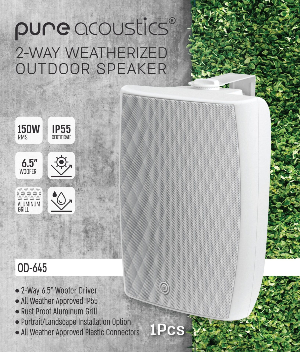 Pure Acoustics OD-645 150W Indoor & Outdoor On-Wall Speaker in White (Each)