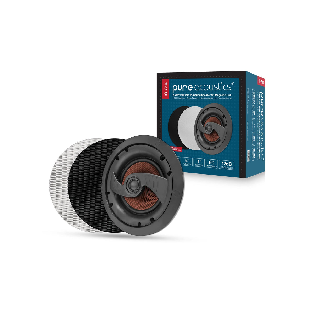 Pure Acoustics Rift 88 2-Way 8" 200W In-Ceiling Speakers for High-Output Home Audio (Pair)