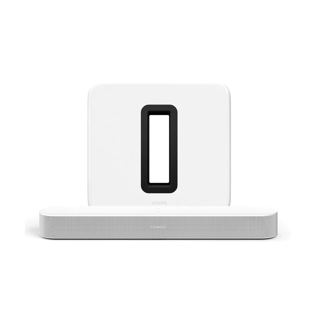 Sonos Beam Gen 2 + Sub 2.1 Wireless Home Theatre Bundle – Dolby Atmos Soundbar with Wireless Subwoofer for Immersive TV Audio (White)