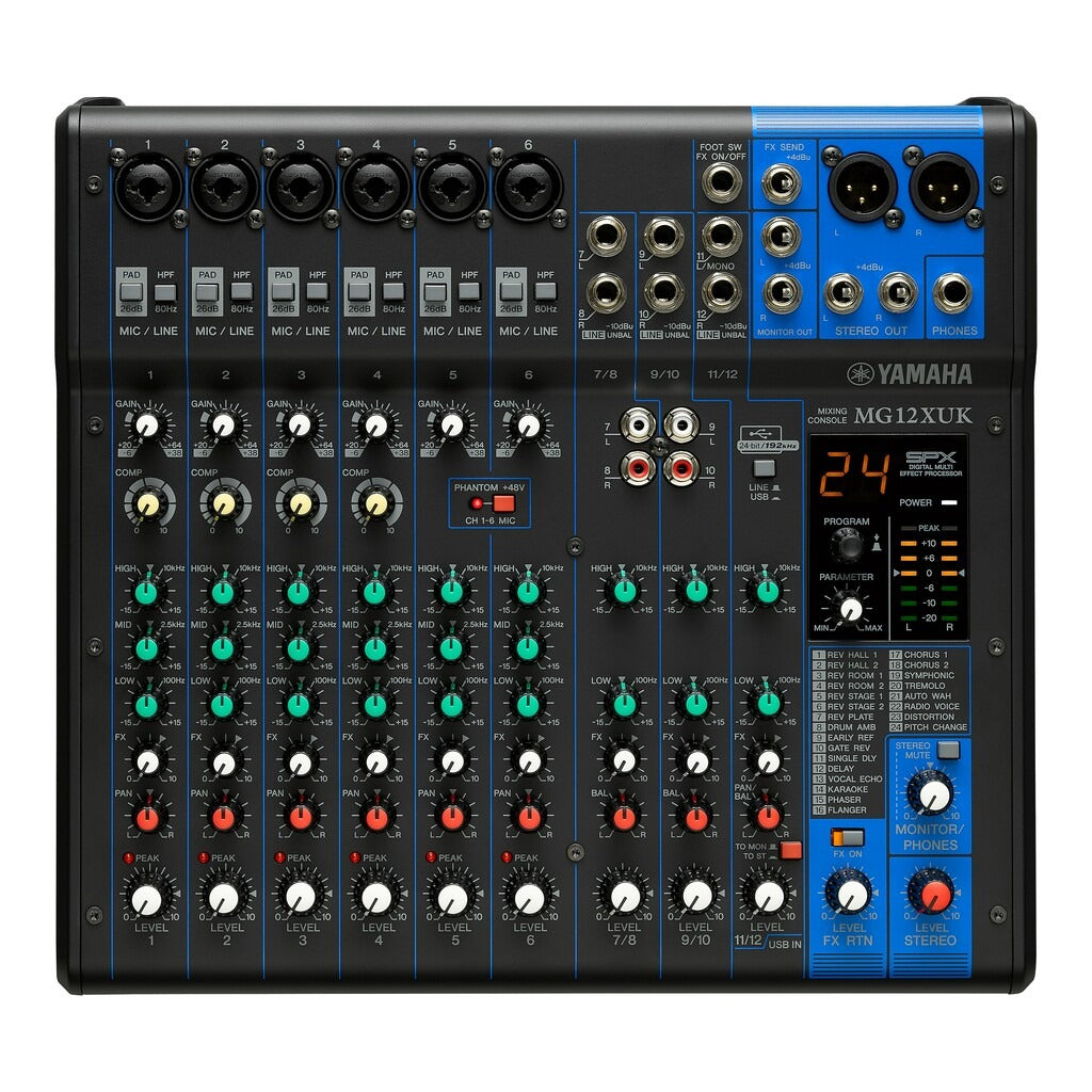 Yamaha MG12XUK 12-Ch Analogue Mixer with USB, SPX Effects & Flight Case (Each)